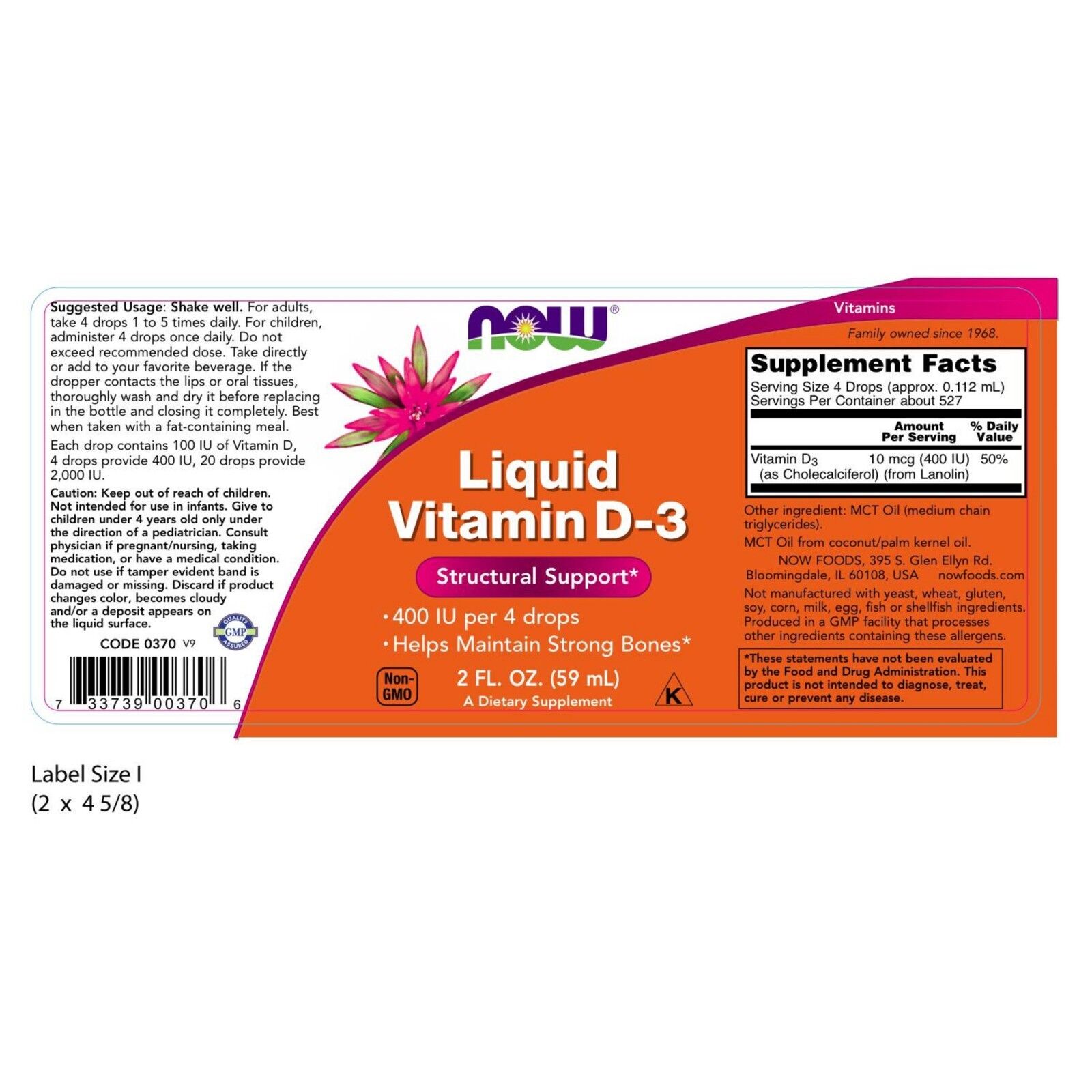 NOW Foods Vitamin D-3 Liquid, 2 fl. oz. 24Hr Smart